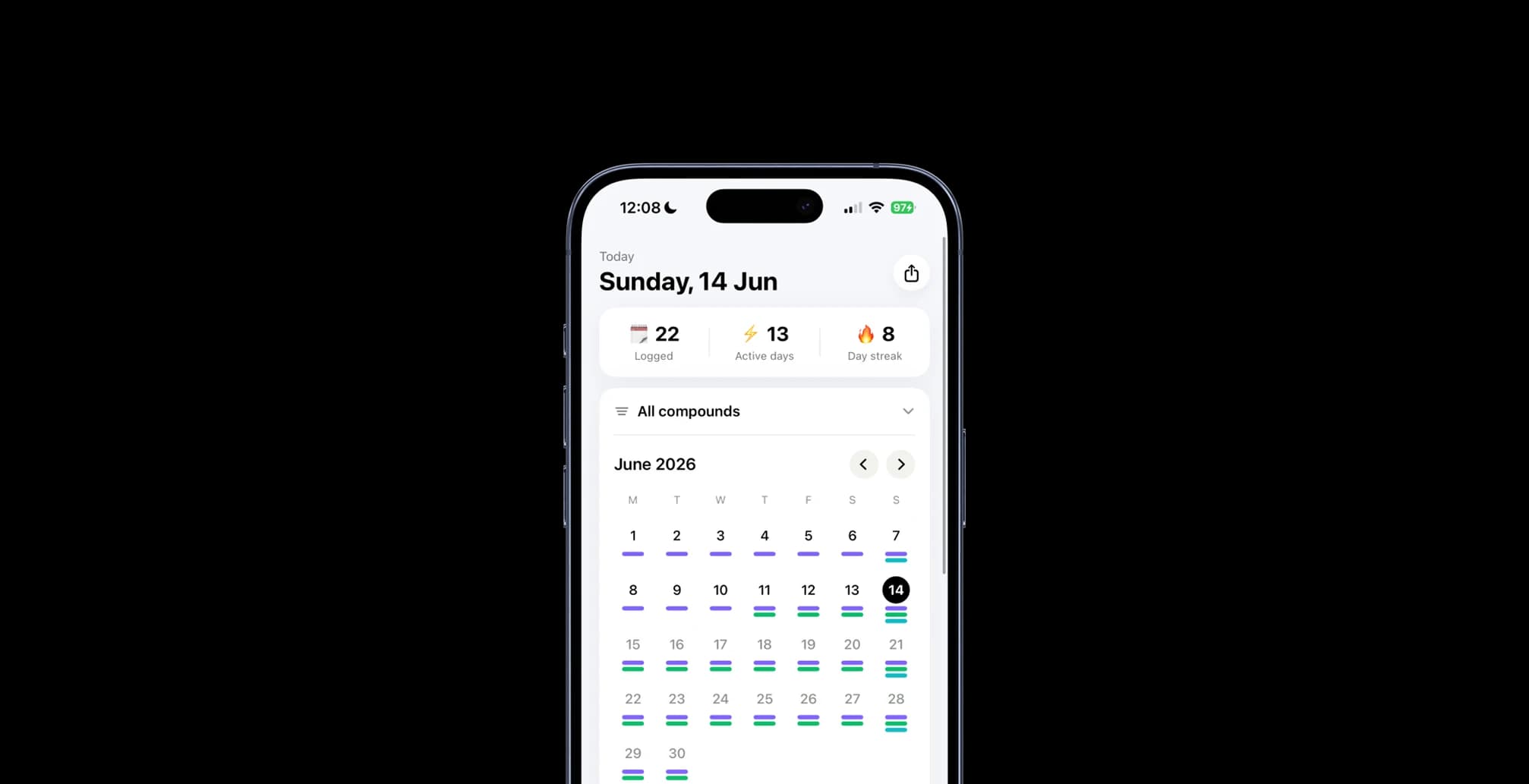 Loop calendar screen on iPhone